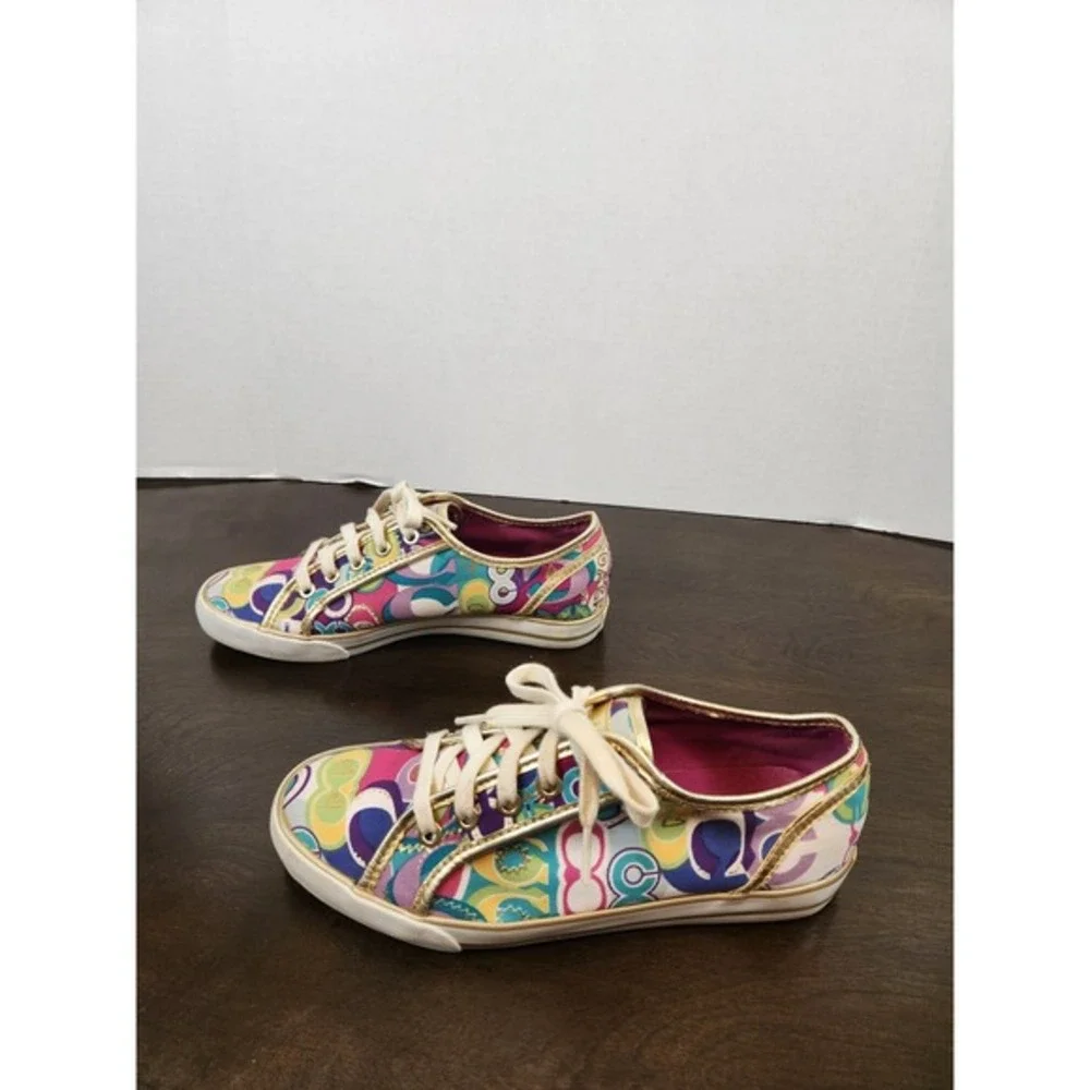 Coach Sneakers Low Top Canvas Colorful Pattern Casual Shoes Size 7.5‎ - Picture 3 of 7